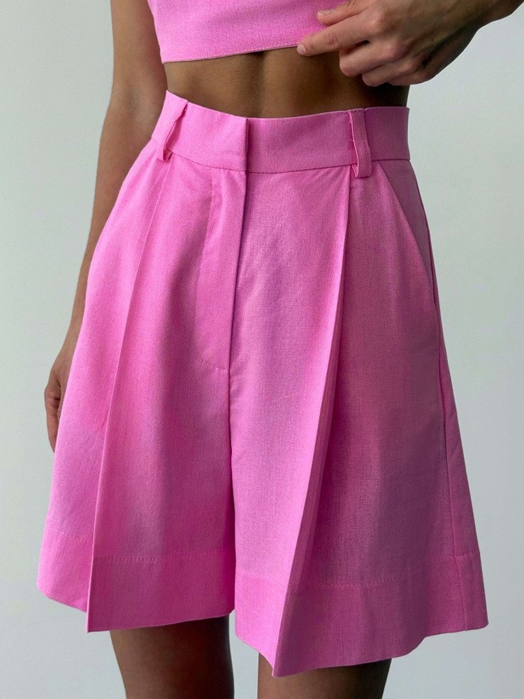 Linen Pant Wide - Pantaloncini Casual in Lino a Gamba