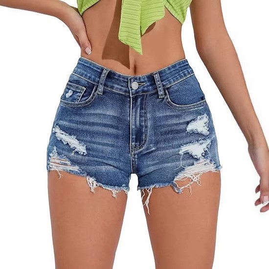 Shorts in denim blu a vita alt - Shorts Denim Frayed recensione e prezzo