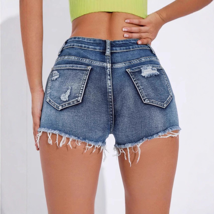 Shorts in denim blu a vita alt - Shorts Denim Frayed recensione e prezzo